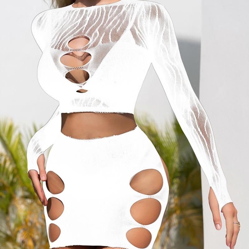 Women'S Sexy Top Skirts Suit Fishnet Hollow Back Wrap Mesh See Through Bodycon Dresses Night Club Wear Mujer Pornos Costumes