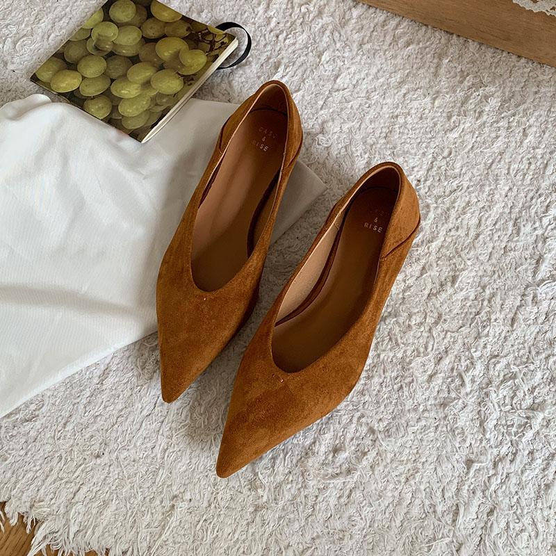 Mode Damen Niedriger Absatz Schuhe Flache Damen Pumps Schuhe Spitze Zehenpartie Mode Flock Elegant Damen Schuhe mit Absatz Pantoletten