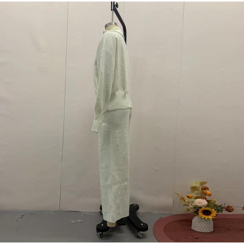 Lässiger Reißverschlussjacke-Pendleranzug Einfache einfarbige Streetwear Lange Hosen Outfits Frühling Herbst Gestrickte Damen Zweiteiler