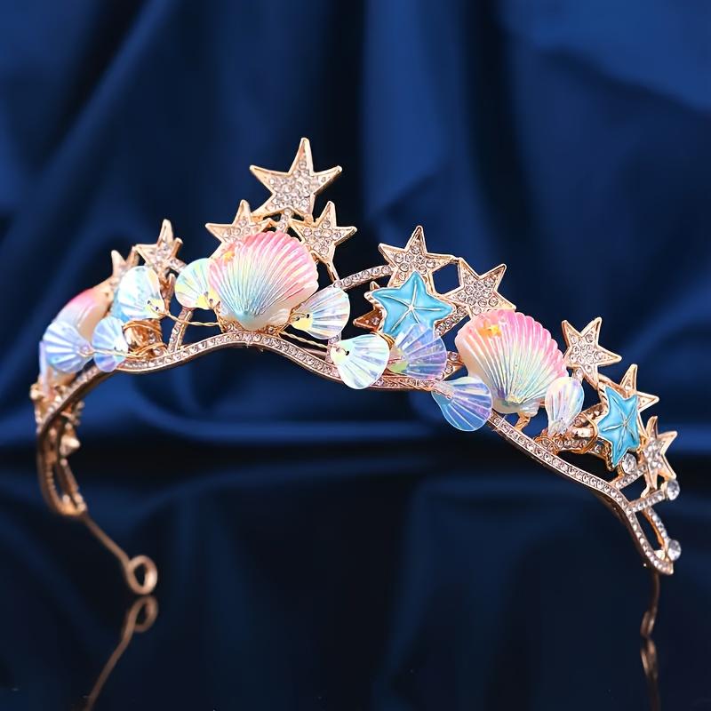 Fish Scale Shell Crown Hair Accessory, Star Shaped Design Banquet Accessory, Sparkling Hairstyle Party Headpiece, Exquisite