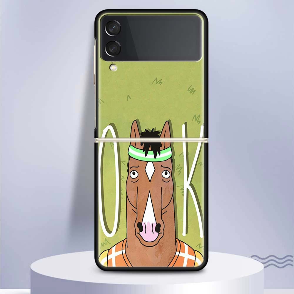 Cartoon B-BoJack Horsemans For Samsung Galaxy Z Flip 5 4 3 5G Phone Case Black Hard Cover ZFlip 5 4 3 Luxury Shockproof Bumper C