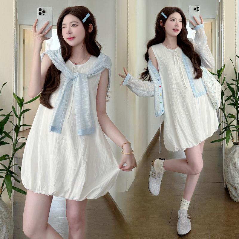 2026 Spring/Summer Maternity Set: Stylish Vest Flower Bud Skirt + Versatile Sun Protection Shirt L