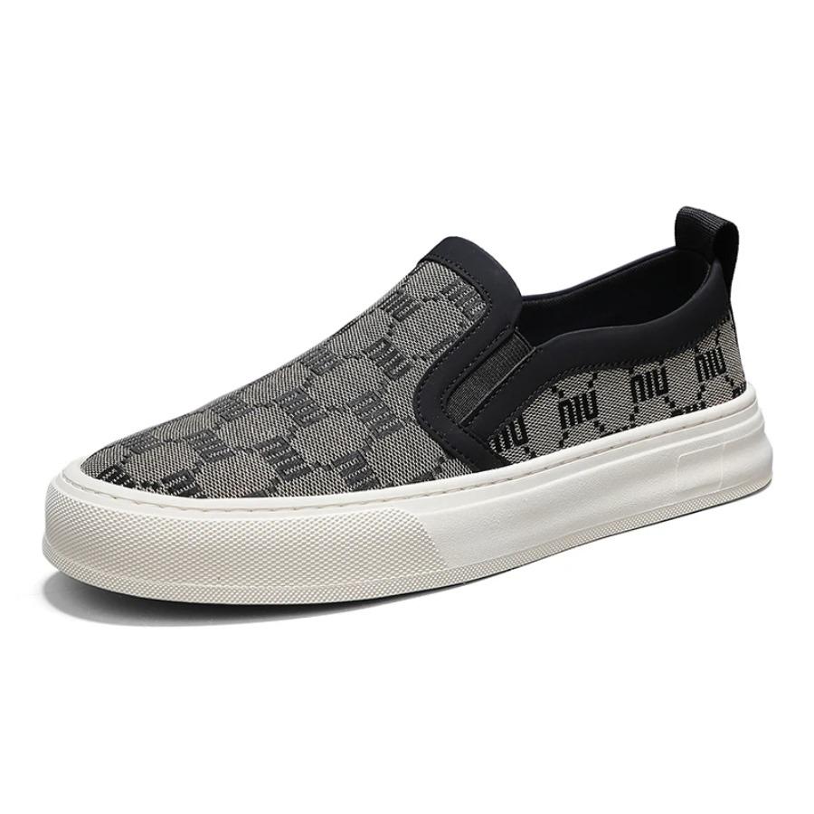 

2025Complex Checkerboard Pattern Two-tone Men s Large-sized Pull-over Flat Heel Low-top Soft-soled High-quality Walking Sneakers 44 чорний