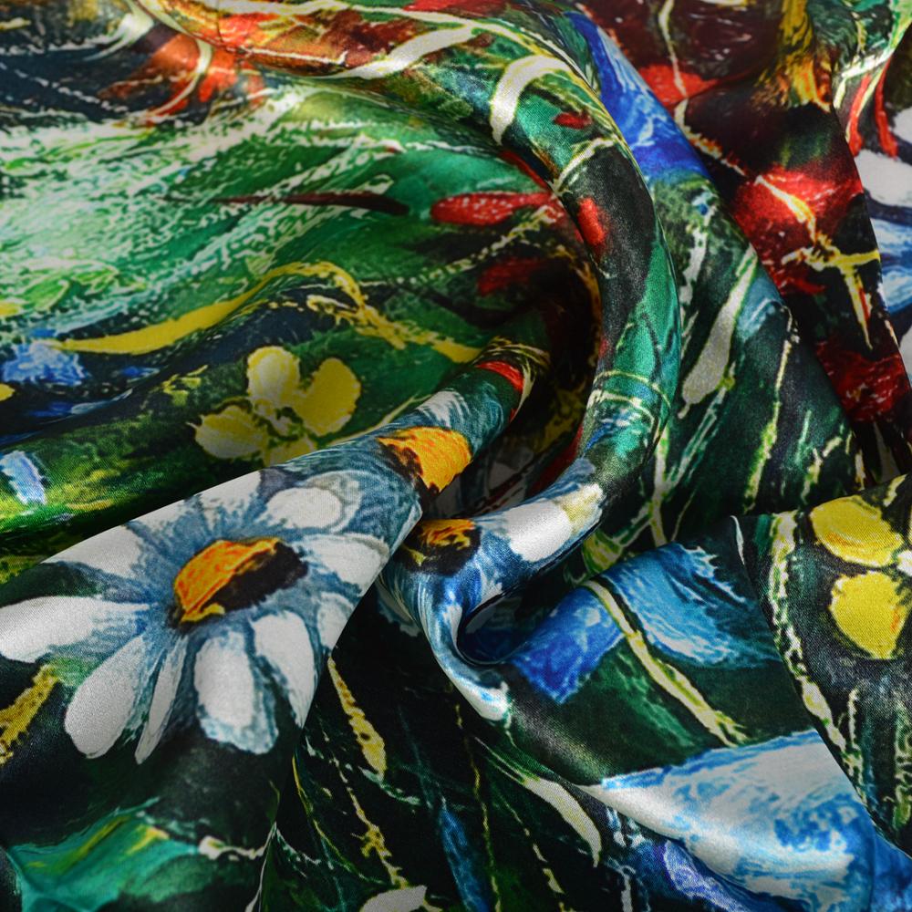 BYSIFA|New Blue Green 100% Silk Shawl Scarf Women Fashion Floral Design Scarves Hijabs Brand Accessories Scarf Wrap Cape 110*110