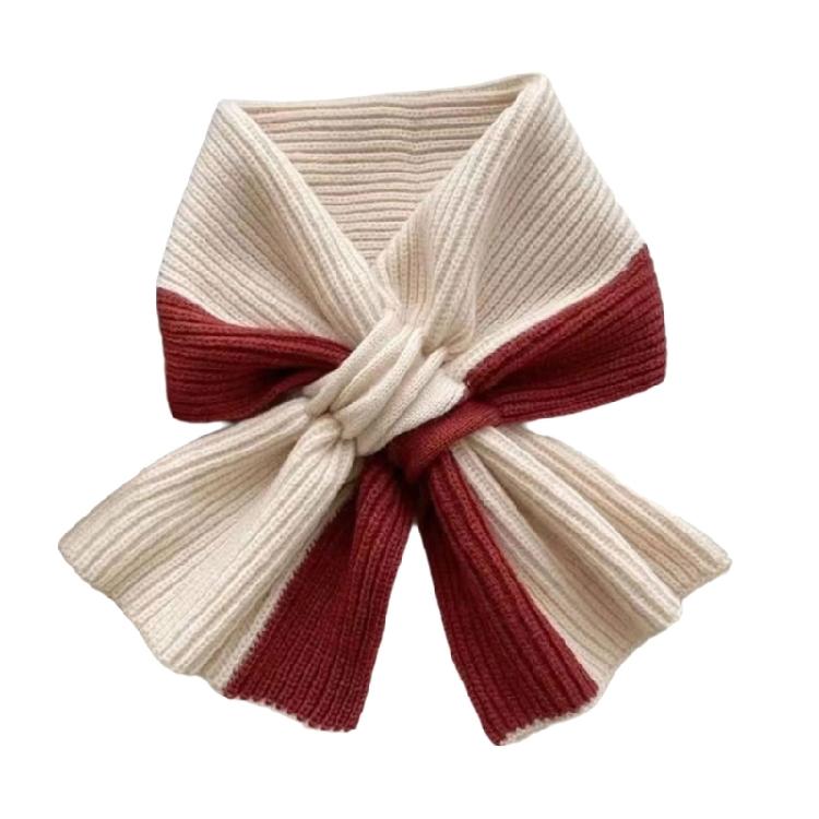 Стильный женский вязаный шарф с перекрестным узором, воротник-шарф, уютный однотонный шарф с цветовыми блоками для осенне-зимнего комфорта красный