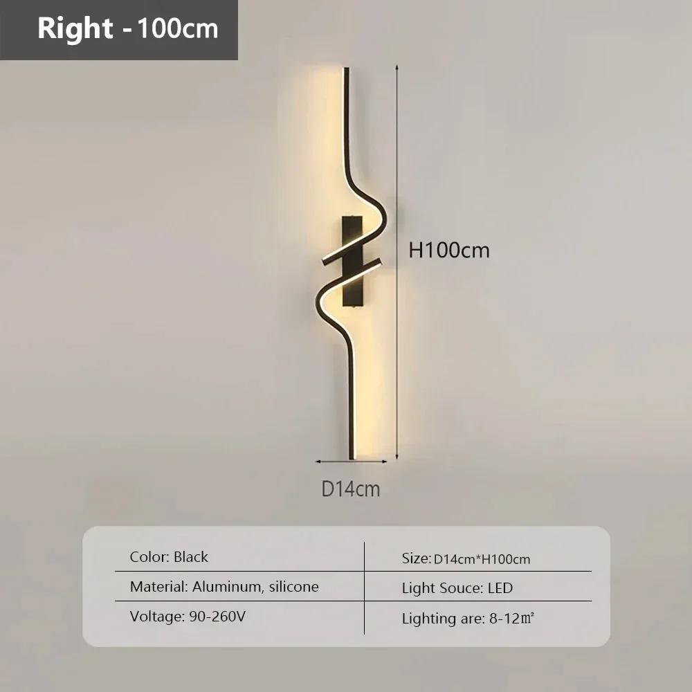 Modern LED 60/80/100cm Wall Lamp Black Aluminium Lights For Entrance Hallway Corridor Bedside Decorative Illumination Fixtures