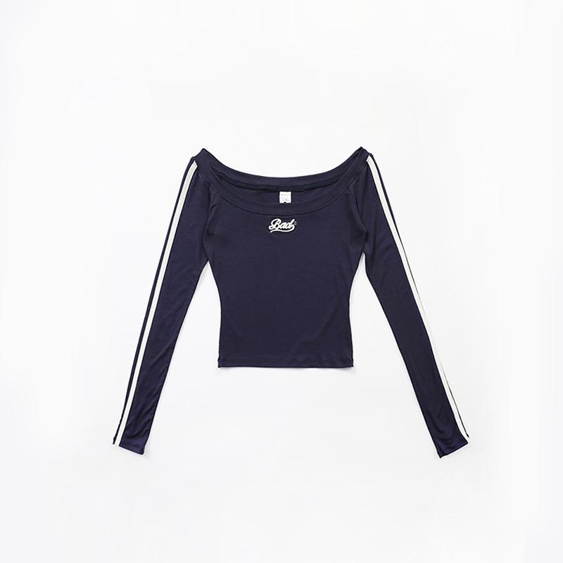 American Spicy Girl Korean Badblood BCAC Series One-Shoulder Sexy T-Shirt for Women Medium темно-синий