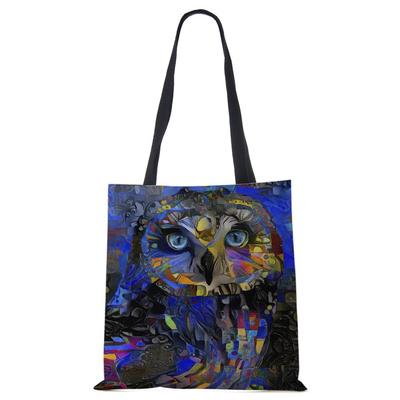 Women Handbag Owl Print Linen Totes with Print Casual Traveling Beach Gift Bags KTB