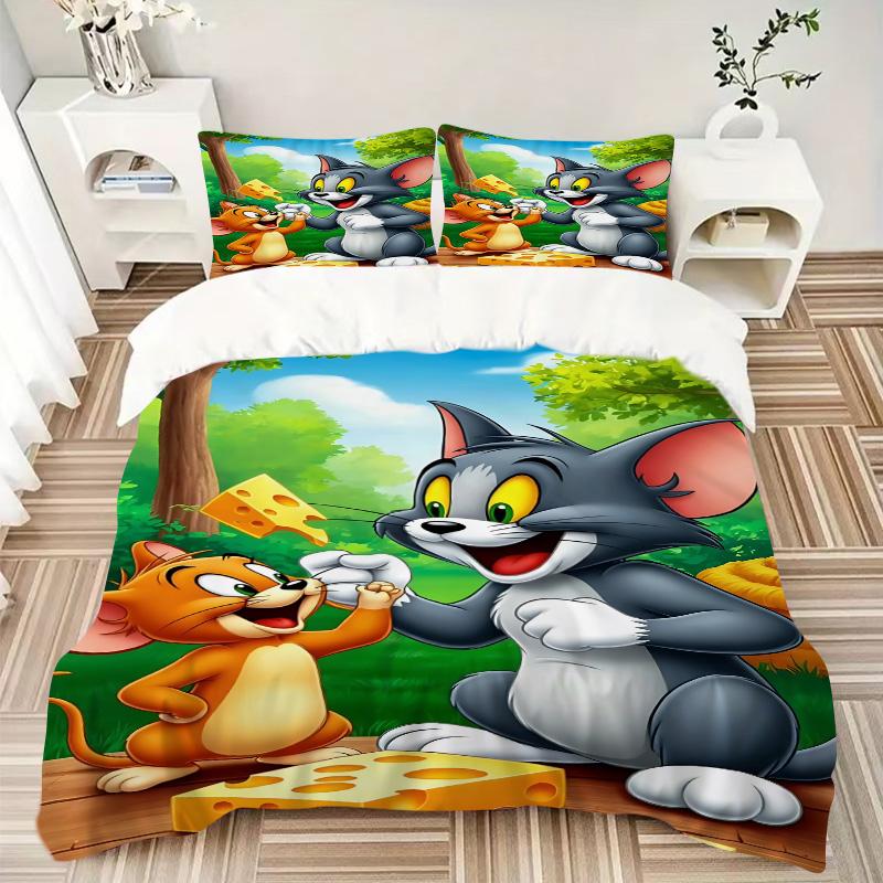 Tom Jerry'S Cheese Adventure Print 3Pcs Bedding Setduvet Cover With 2 Bedropillowcase Home Birthday Gift