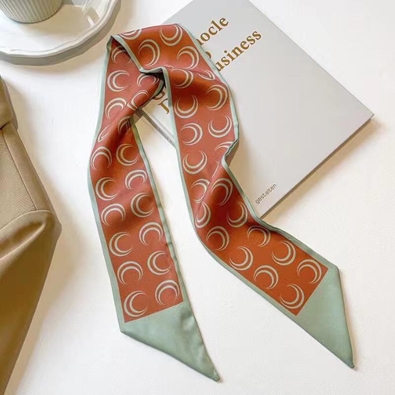 Small White And Tender Green Silk Scarf For Women, Thin Streamer, Headband, Hair Tie, Bag Decoration Long