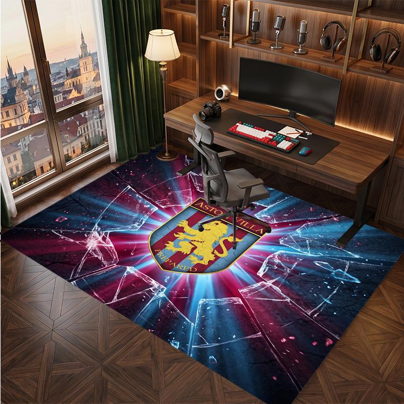 Aston Villa Voetbal Print Kristal Fluweel Tapijt, Comfortabel Waterabsorberend Antislip Binnen Vloerkleed
