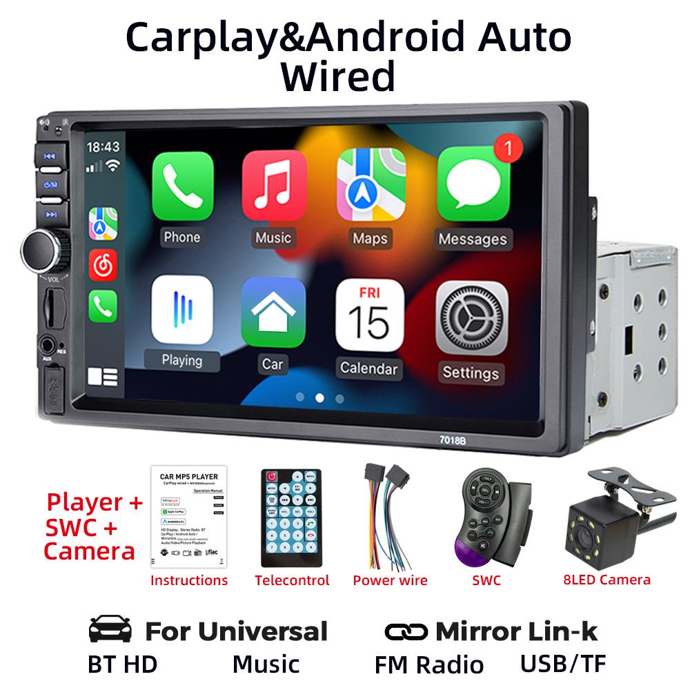 HIPPBQCC Car Radio 7" 1 Din Carplay Android Auto Multimedia Player HD Touch Screen FM AUX Input Bluetooth MirrorLink Autoradio