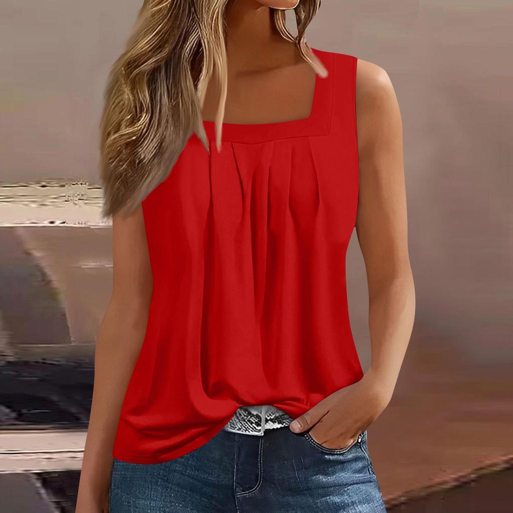 Women's Fashion Casual Pleated Solid Color Sleeveless Vest Top