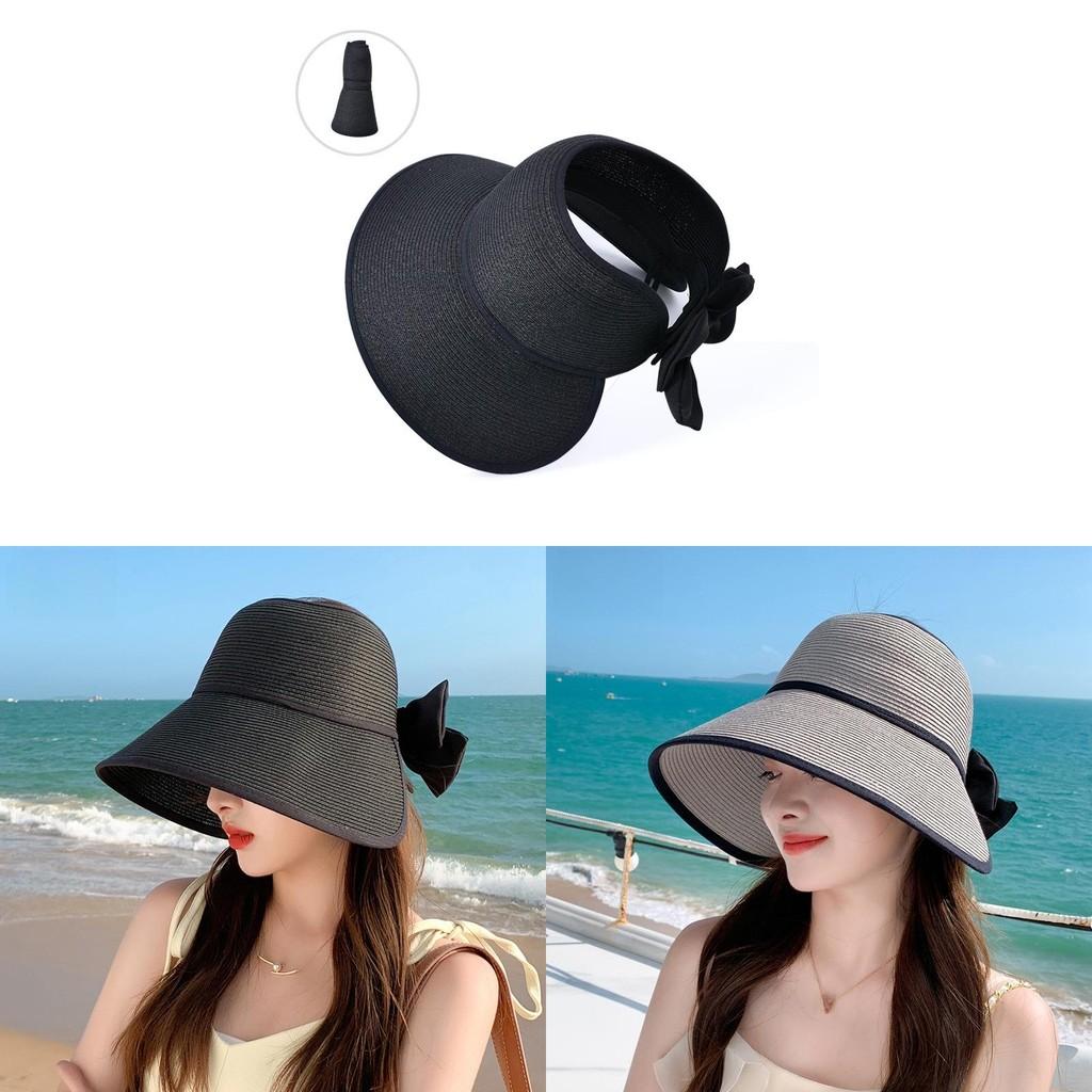 Summer Sun Protection Hat With Large Brim And Butterfly Bow For Outdoor Beach Fashion