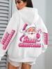 Merry Christmas Pink Santa Claus Printed Hoodies Women Pocket Fleece Hoodie Autumn Multicolor Sportswear Hip Hop Loose Clothes