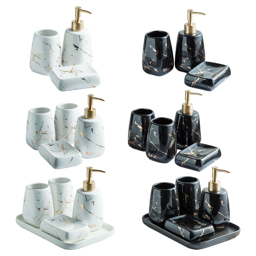 Bath Bathroom Accessory Kit CERAMIC Marble Pattern Lotion Dispenser Soap Dish Great Gift for Family, Friends