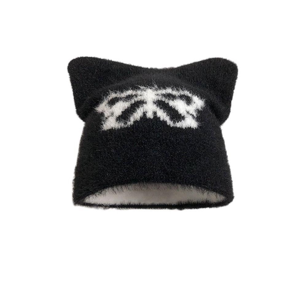 

Вязаная шапка-пуловер «Бабочка», шапка-бини без полей «Звезда», модная шерстяная шапка с кошачьими ушками, для улицы black-butterfly