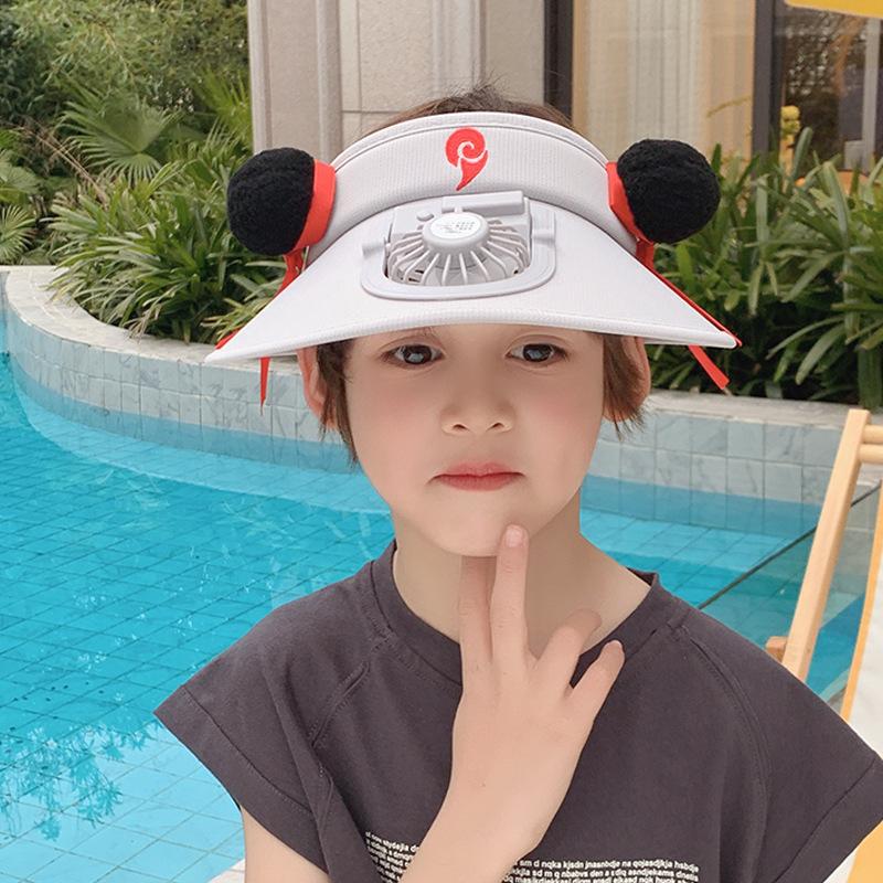 Cartoon Nezha Children's Hat Summer Boys and Girls Sun Protection Empty Top Hat Outdoor Large Brim with Fan Sun Hat