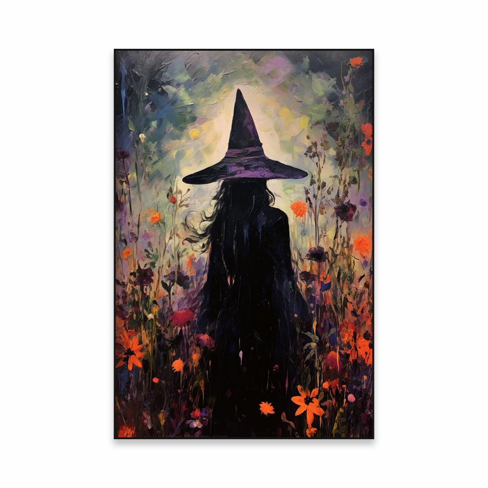 Floral Witch Classical Poster Mystical Art Oil Painting Print Witches Coven Amongst The Wildflowers Canvas Painting Wall Decor