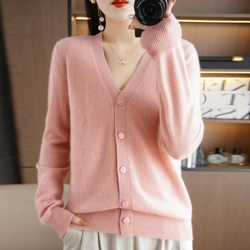 Autumn V-neck Sweater Cardigan Loose Bottoming Sweater Knitted Cardigan Female Solid Color Short Paragraph Outwear