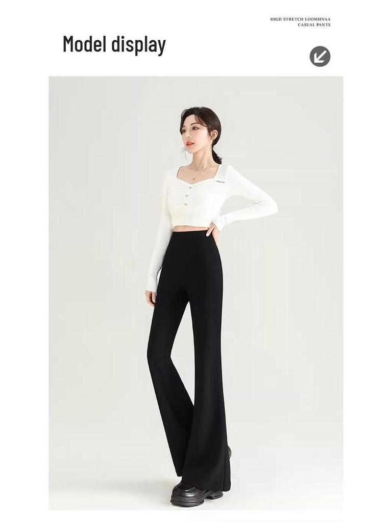 2025 New Women's High-Waisted Micro-Flared Black Pants - Slimming, Comfortable Casual Wear for Spring and Autumn.