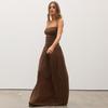 Abito Maxi Donna Senza Spalline a Tubo Vita Arricciata Colore Unico Svasato Lunghezza Pavimento Estivo Casual Vacanza al Mare Abito Lungo