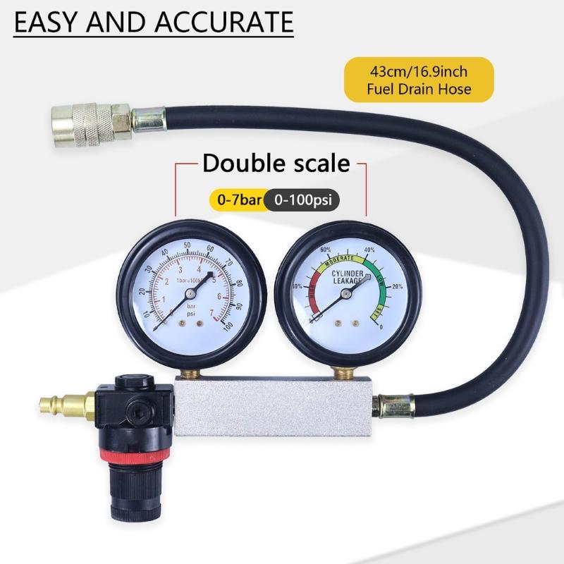 Cylinder Leak Down Tester for Car Truck Double Gauge Leakdown Detector Tool with Case Engine Compression Tester
