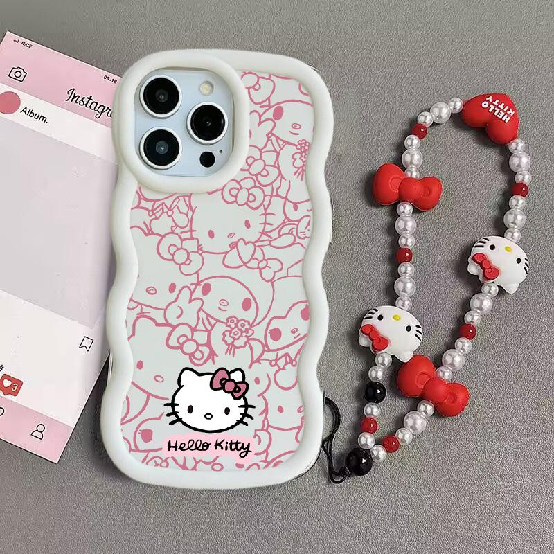 Pink Line Hello Kitty Chain Casing For Huawei Honor 400 Lite Pro 90 Lite X9A X9B X8A X8C X8B X8 X7A X7B X5C 5G INS Sanrio Case
