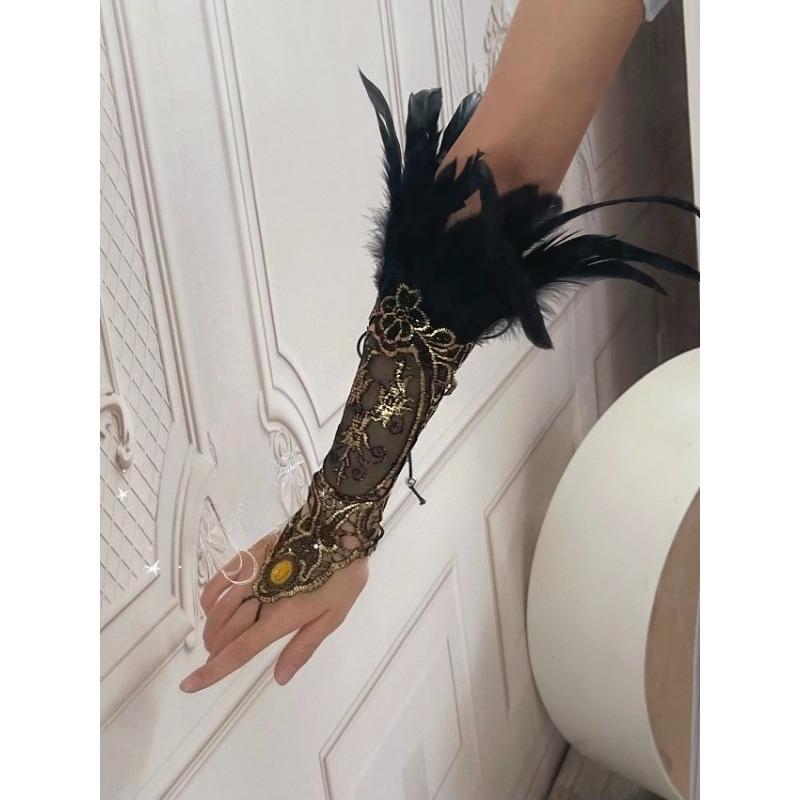 Ретро Черно-белое Перьевое Кружево Нарукавник Экзотический Стиль Лолита Ханфу Древний Стиль Стайлинг Сочетание 1pcs
