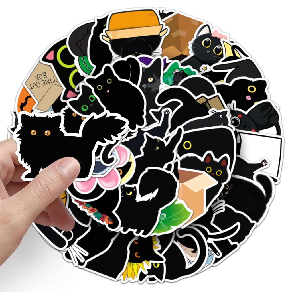 50 Black Cat Kitten Stickers: Waterproof Decoration for Suitcases, Scooters, and Laptops
