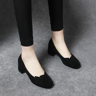 Black High Heels Women's Spring and Summer New Round Head Thick Heel Light Mouth Single Shoes Commuter Work Shoes Professional Dress Shoes