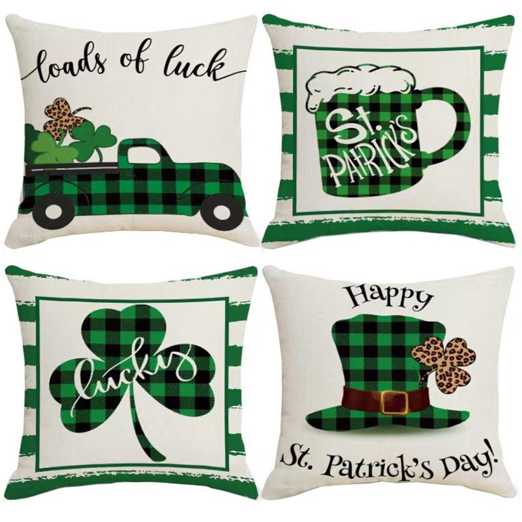 Svatý. Patrick's Day Throw Povlak na polštář Clov-er Square Povlak na polštář Irish Day Pouzdro na polštář Luc-ky Potištěný dekorativní polštářek s akcentem, 18x18 In, zelený