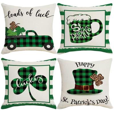 St. Patrick's Day Kissenbezug Klee Quadratischer Kissenbezug Irischer Tag Kissenhülle Glücklich Gedrucktes Dekoratives Akzentkissen, 18x18 Zoll, Grün