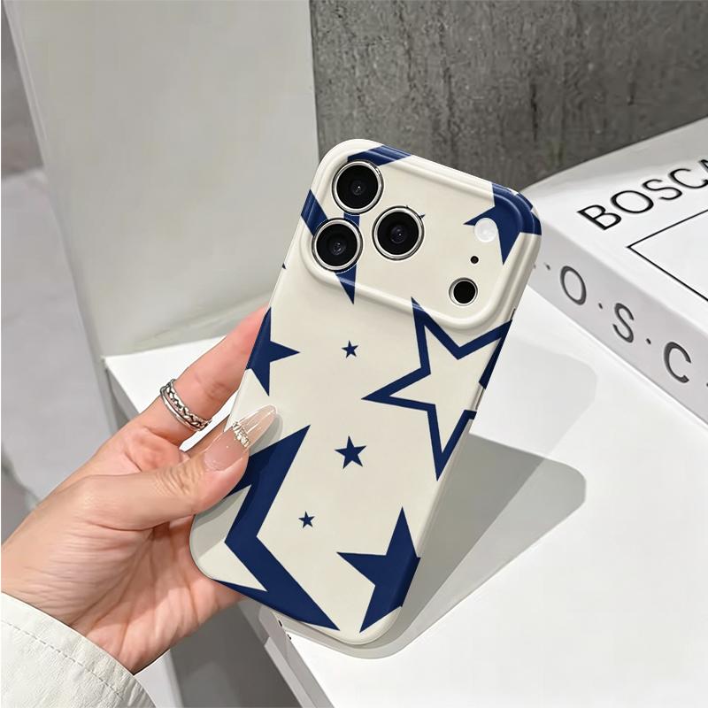 Abstract Navy Oversized Star Modern Geometric Art Protective Shockproof Film Aesthetic Bumper Phone Case Cover For iPhone 14 15 16 Pro Max Plus
