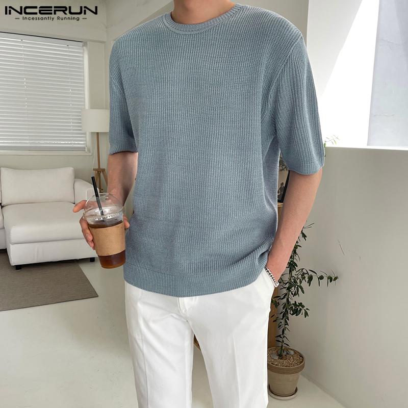 

INCERUN Летние мужские однотонные свободные топы с короткими рукавами