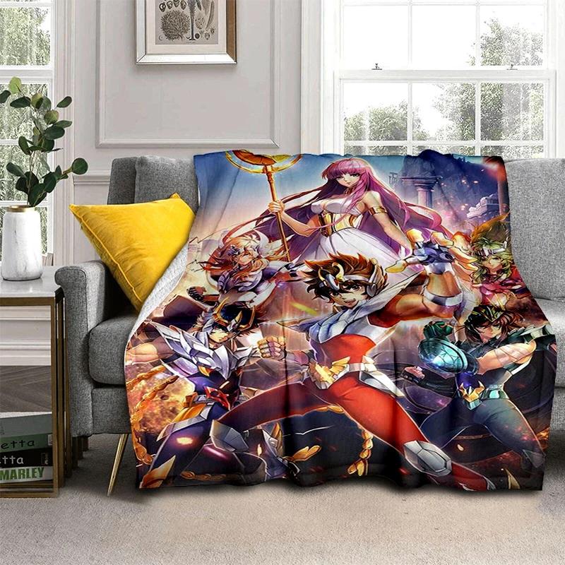 Anime Saint Seiya Glod Pattern Throws Blanket for Baby Hiking Picnic Bed Super Soft Cute Kawaii Flannel Blanket Birthday Gift