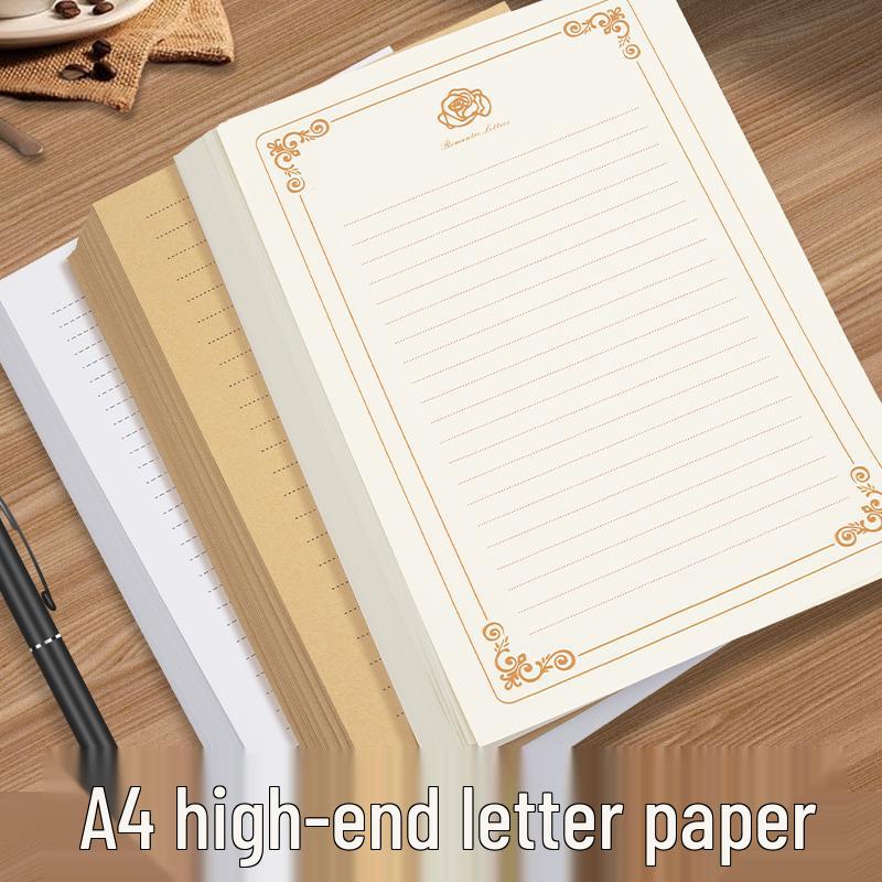 Retro Lined A4 Kraft Paper - Handwritten Love Letter for Boyfriend/Girlfriend - Chinese Style with Single Rose Design