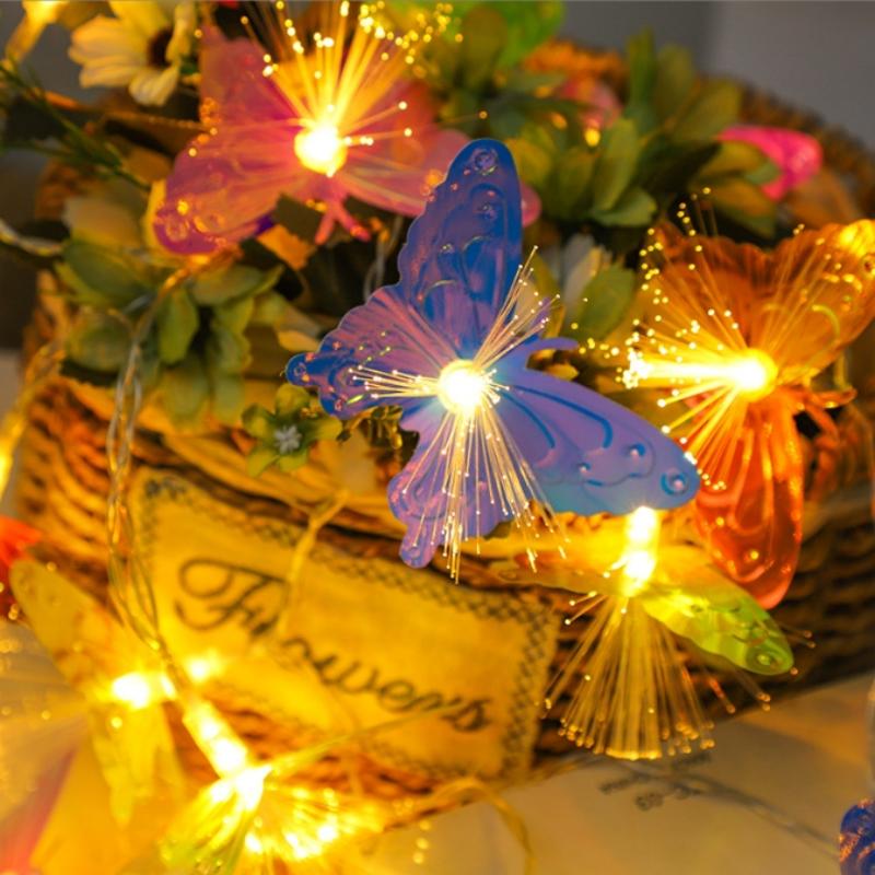 3m/6m Fiber Optic Butterfly Light LEDs Flashing String Light Starry Outdoor Halloween Christmas Atmosphere Decoration Light