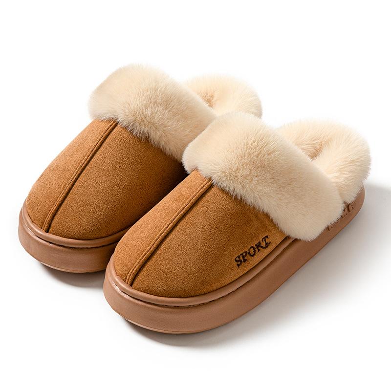eva imitation suede fluffy winter warm home slippers women's thickened indoor and outdoor men's and women's cotton slippers