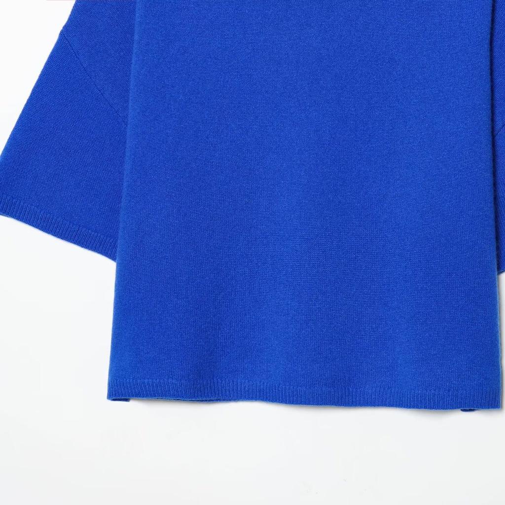European and American style, new women's clothing, fashionable and versatile cross-border temperament round neck wide sleeve flat needle knitted