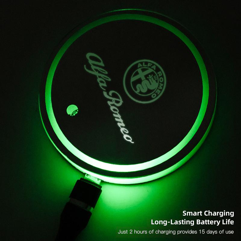 Car Coaster Pad Colorful LED Atmosphere Light Water Cup Mat Hubcap For Alfa Romeo 147 156 159 166 Giulia Stelvio Giulietta Mito