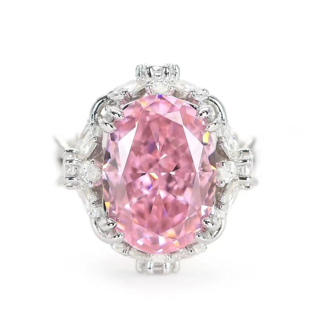 

Large Carat Super Sparkling Argyle Pink Diamond Peach Blossom Ring Royal Blue Sapphire Womens Ring Adjustable рожевий
