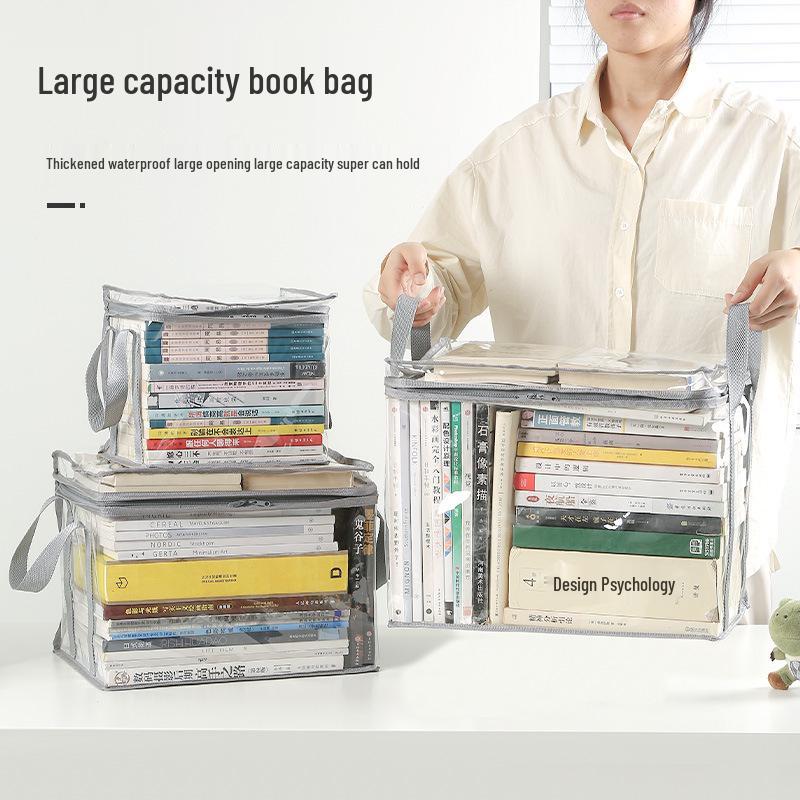 Large Transparent Foldable Textbook Storage Bag - Dustproof and Portable for School