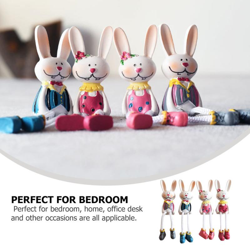 4 Pcs Household Easter Decorations Crafts Mini Bunny Figurines Resin Decorative Dolls