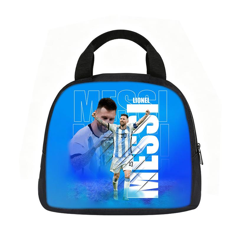 Leer, Reizen Handtas Geïsoleerde Lunchtas Herbruikbaar M-Messi Lunchbox Voetbalster Student Bento Voedselcontainer Tassen black