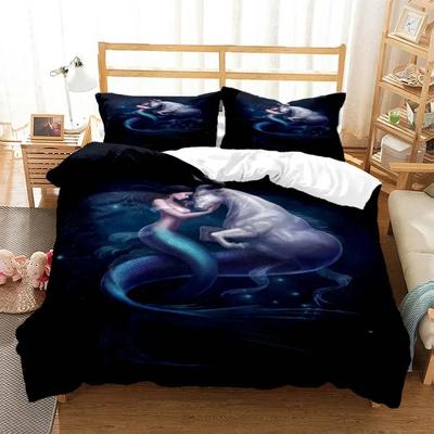 Zodiac Meerjungfrau Digitales Bettwäscheset 3D-Druck Geeignet für Schlafzimmer Bettbezug-Set Mit Kissenbezügen Kinder Heimtextilien