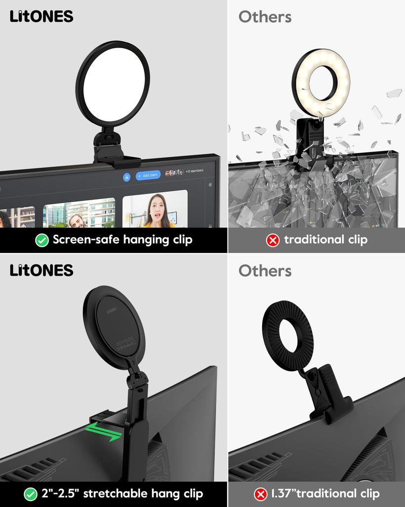 LitONES Compact Handheld Ring Light with Ideal for Computer Actress Monitor CRI High 50 Color Remote Work Tabletop Reading Tripod USB Ideal for Online