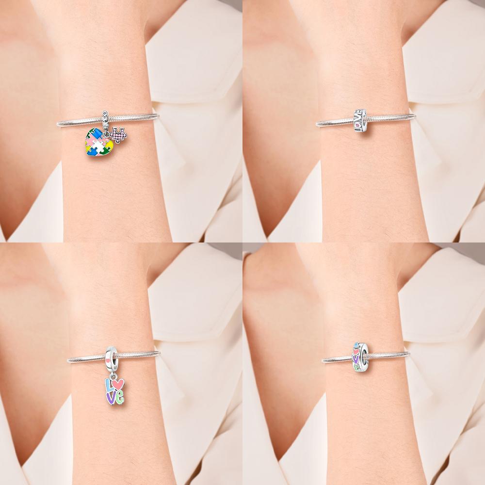 925 Silber Rosa Zirkon Liebesperlen Anhänger Passend für Armband Damen Schmuck DIY Geschenk Zarte Accessoires Jahrestag Geschenk