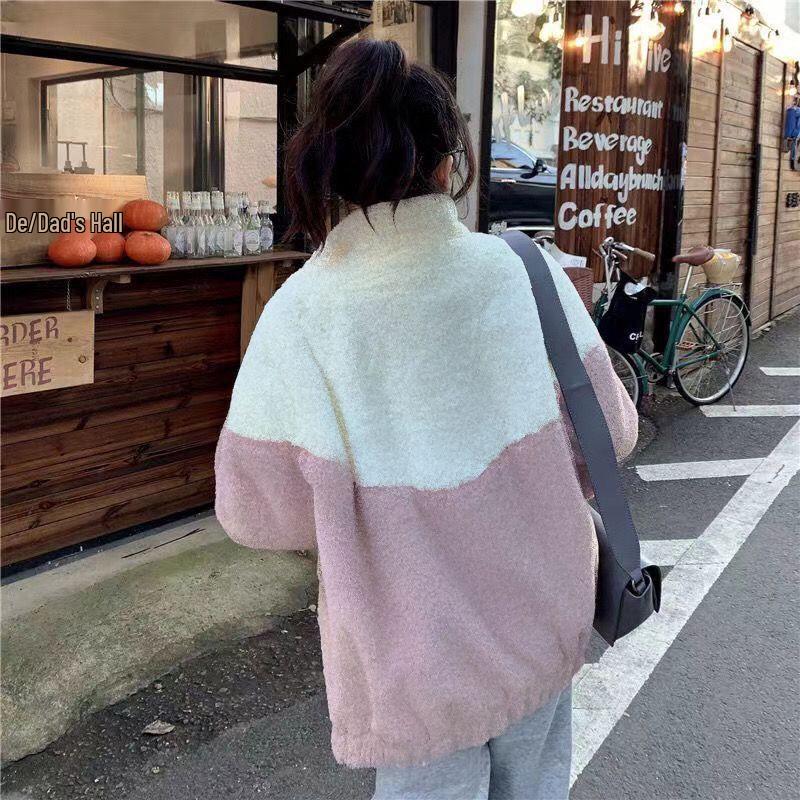 2024 Women's Lambskin Jacket: Trendy Korean-Style, Loose, Thickened, Autumn & Winter Coat for Junior & High School Students