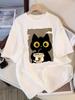 WomenS Summer White TShirt with Cute Cartoon Cat Print Harajuku Short Sleeve Casual Clothing Street Tops Tees Aesthetic Clothes